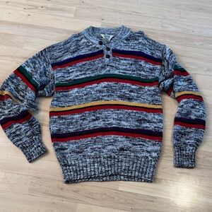 Vintage -80s Multicolored Marled Striped Henley Sweater-L